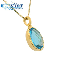 Gold Plated Swiss Blue Topaz Pendant with Chain
