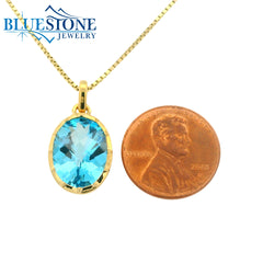 Gold Plated Swiss Blue Topaz Pendant with Chain
