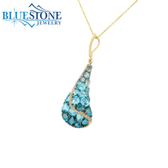 14KYG Pendant with Various Blue Topaz & Diamonds