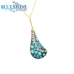 14KYG Pendant with Various Blue Topaz & Diamonds