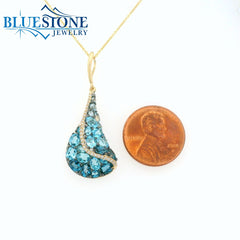 14KYG Pendant with Various Blue Topaz & Diamonds