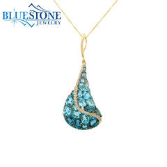 14KYG Pendant with Various Blue Topaz & Diamonds