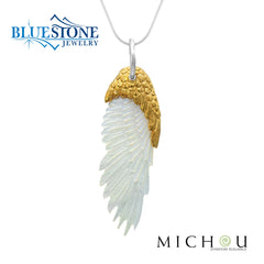 Gold Plated Mother of Pearl Feather Necklace- 18"
