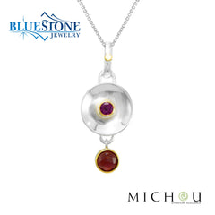 Silver & Gold Reversible Pendant with Garnets and Pearls- 18"