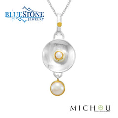 Silver & Gold Reversible Pendant with Garnets and Pearls- 18"