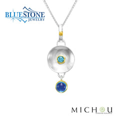 Silver and Gold Reversible Pendant with Amethyst and Topaz- 18"