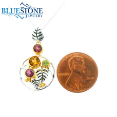 Silver and Gold Pendant with Citrine and Garnet- 18"
