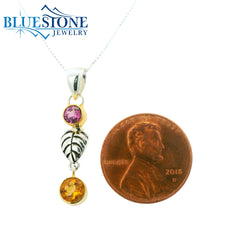 Silver and Gold Pendant with Garnet and Citrine- 18"