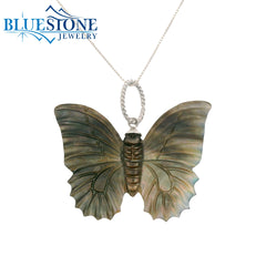 Hand Carved Mother of Pearl Butterfly Pendant with Chain