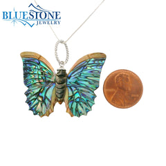Hand Carved Mother of Pearl Butterfly Pendant with Chain