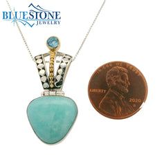 Silver and Gold Peandant with Amazonite and Topaz- 18"