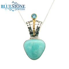 Silver and Gold Peandant with Amazonite and Topaz- 18"