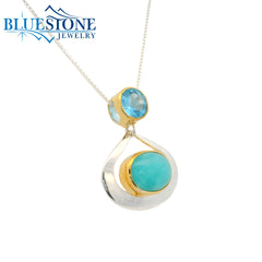 Silver and Gold Pendant wtih Amazonite and Topaz- 18"