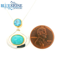 Silver and Gold Pendant wtih Amazonite and Topaz- 18"