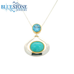 Silver and Gold Pendant wtih Amazonite and Topaz- 18"