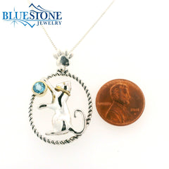 Silver and Gold Cat Pendant with Topaz- 18"