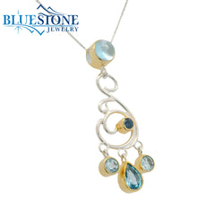 Silver & Gold Pendant with Topazes and Tanzanite- 18"