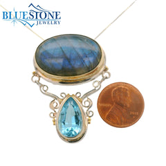 Silver & Gold Pendant with Labradorite and Topaz- 18"