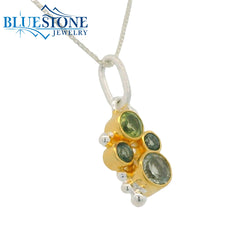 Silver & Gold Pendant with Amethyst, Peridot and Topaz- 18"