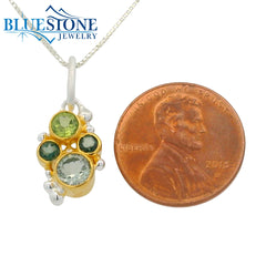 Silver & Gold Pendant with Amethyst, Peridot and Topaz- 18"