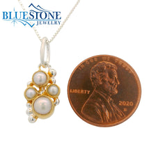 Silver & Gold Flower Pendant with Pearl- 18"