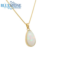 Small 18KYG Pendant w/ Cabochon Pear Cut Ethiopian Opal