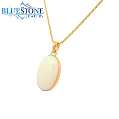 Large 18KYG Pendant w/ Cabochon Oval Cut Ethiopian Opal