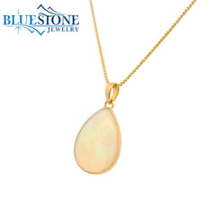 Large 18KYG Pendant w/ Cabochon Oval/Pear Ethiopian Opal
