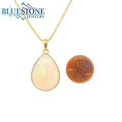 Large 18KYG Pendant w/ Cabochon Oval/Pear Ethiopian Opal