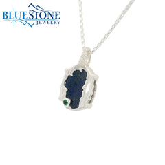 Small Silver Lake Tahoe Reversable Bear Pendant with Lapis and Emerald.