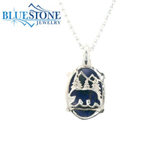 Small Silver Lake Tahoe Reversable Bear Pendant with Lapis and Emerald.