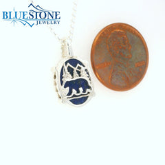 Small Silver Lake Tahoe Reversable Bear Pendant with Lapis and Emerald.
