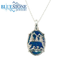 Large Silver Lake Tahoe Reversable Bear Pendant with Lab Grown Opal and Emerald.