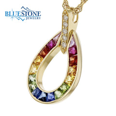 14 Karat Yellow Gold Rainbow Pendant with 17 Multicolored Sapphires at