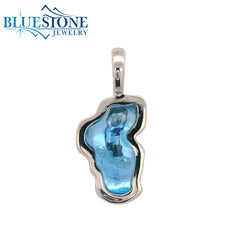 Small Solid 14KWG Hyrdo Blue Topaz Lake Tahoe Pendant