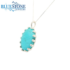 Sterling Silver Turquoise Pendant Set w/ 14 Prongs - 18"