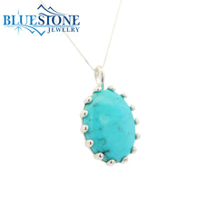 Sterling Silver Turquoise Pendant Set w/ 14 Prongs - 18"