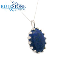 Sterling Silver Lapis Lazuli Pendant Set w/ 14 Prongs - 18"