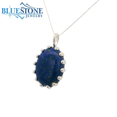 Sterling Silver Lapis Lazuli Pendant Set w/ 14 Prongs - 18"