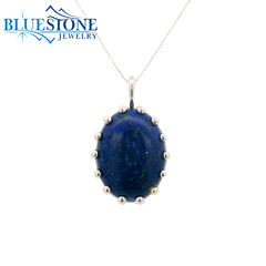 Sterling Silver Lapis Lazuli Pendant Set w/ 14 Prongs - 18"