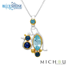 Two-Tone Varioius Blue Topaz Pendant w/ Blue Kyanite - 18"