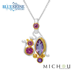 Two-Tone African Amethyst Pendant w/ Rhodolite Garnet - 18"