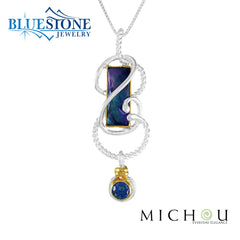 Two-Tone Detailed Pendant w/ Trendy Solo Topaz Gemstones- 18"