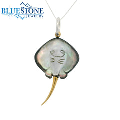 Two-Tone Carved Mother of Pearl Stringray w/ Emeralds- 18"