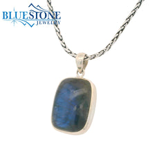 Medium Sterling Silver Labadorite Cushion Pendant - 18" Petite Chain