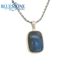Medium Sterling Silver Labadorite Cushion Pendant - 18" Petite Chain