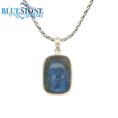Medium Sterling Silver Labadorite Cushion Pendant - 18" Petite Chain