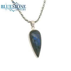 Large Sterling Silver Pear Cut Labadorite Pendant - 18" Petite Chain