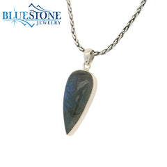 Large Sterling Silver Pear Cut Labadorite Pendant - 18" Petite Chain