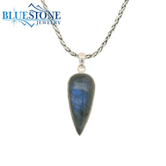 Large Sterling Silver Pear Cut Labadorite Pendant - 18" Petite Chain